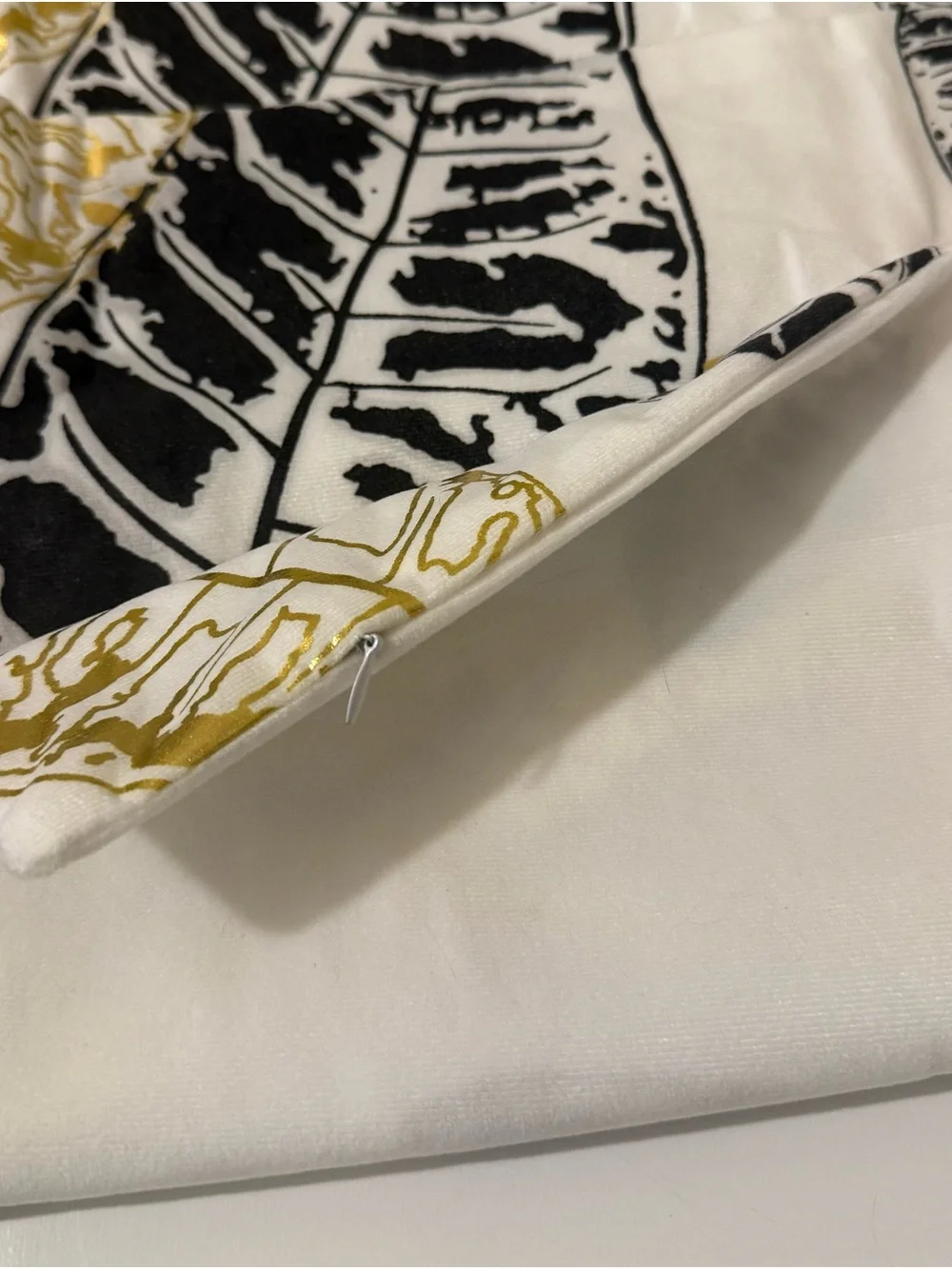 Gold and Black Leaf Print Cushion Cover - Luxury Accent